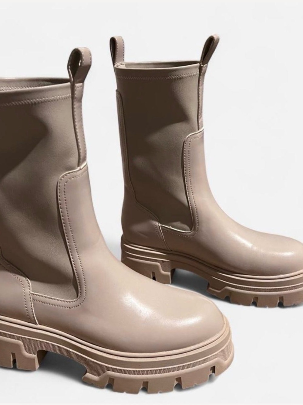 H&M Chelsea Platform Boots in Beige - Women's Chunky Sole - Picture 7 of 8